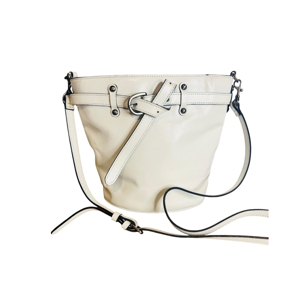 Patricia Nash White Leather Bucket Bag Crossbody Knotted Belt Detail Purse